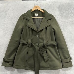 J2 by Joujou Pea Coat Jacket Women M Double Breasted Belted Green Y2K Cutesy